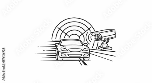 A surveillance camera monitors a speeding car on the road