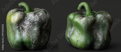 Shriveled bell pepper with gray-green mold showing realistic texture and decay