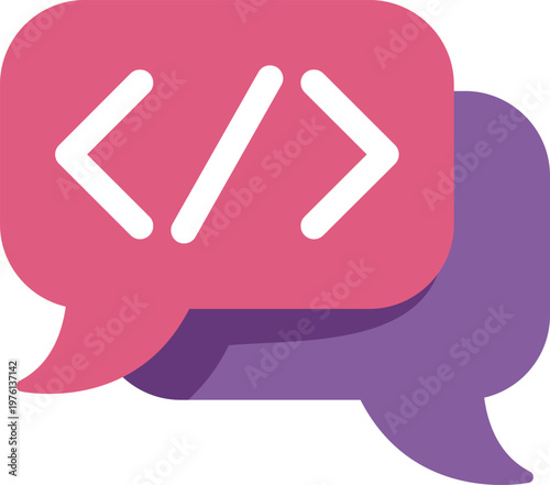 Speech bubbles with a code tag icon representing programming discussion
