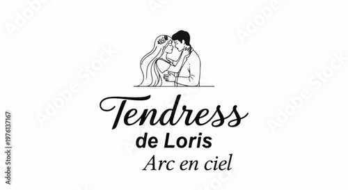 Romantic couple embracing, with elegant script text below, implying love and tenderness