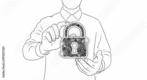 Person holding a digital circuit pad lock, symbolizing data security