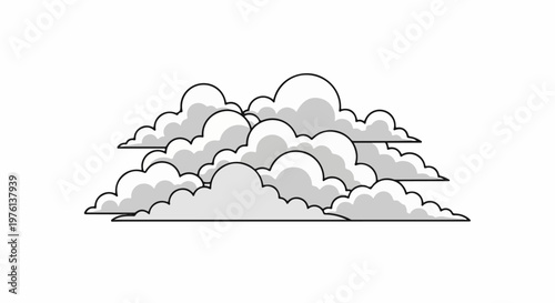 Piled cumulus clouds with grey shading and black outlines