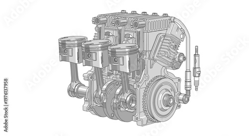 Internal Combustion Engine Cutaway Diagram - Mechanical Engineering Illustration