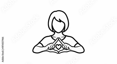 Person making heart shape with hands around a heart symbol