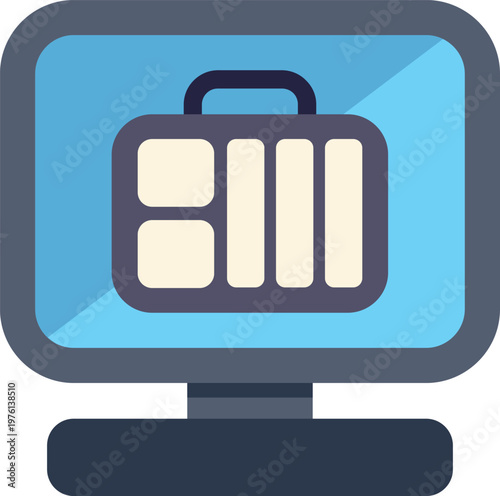 Computer monitor presenting a briefcase icon, symbolizing online work and remote business