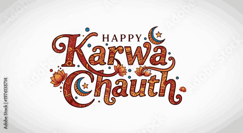 Ornate text wishes happy festival with floral and celestial elements