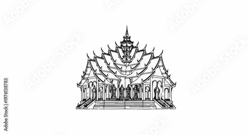 Ornate traditional temple building with tiered roofs, intricate details