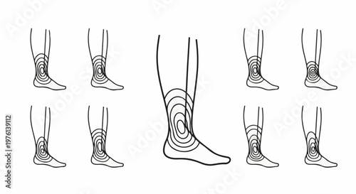 Multiple simplified line drawings of human legs with contoured ankle areas