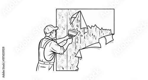 Person removing old floral wallpaper with a scraper