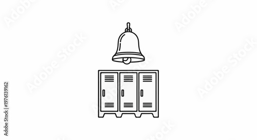 Outline of a bell above three locker doors on white background