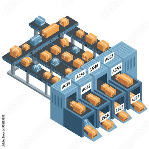 Fényképezés Automated Sorting System with Conveyor Belts and Sorting Machines