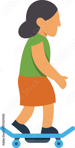 Cartoon girl riding a skateboard, representing active youth and outdoor lifestyle