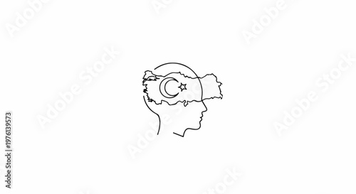 Outline of a head with Turkey map and crescent moon inside