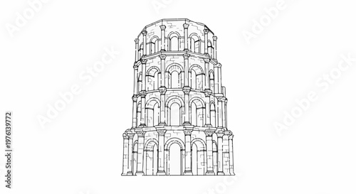 Ornate multi-tiered historical tower with arched windows and columns