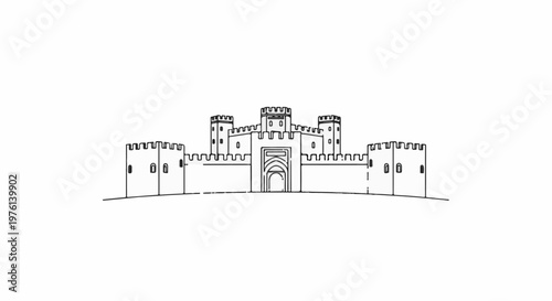 Ornate castle gate with crenellated towers and arched entrance