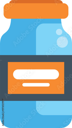 Medicine bottle containing medication with label for healthcare and pharmacy applications