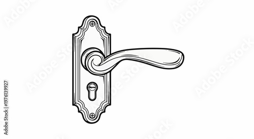 Ornate lever door handle with ornate backplate and keyhole
