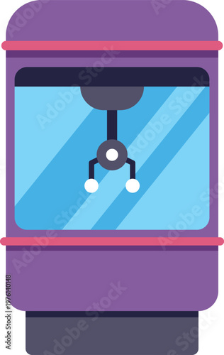 Claw machine with a robotic grabber inside a glass display