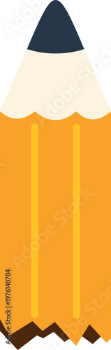 Yellow pencil with sharpened tip and worn bottom isolated on white background