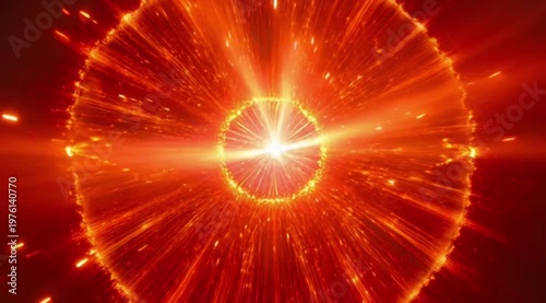 Intense Red Orange Fiery Starburst Explosion Light Rays Abstract Animation