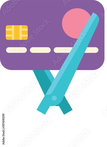 Illustration showing scissors cutting a credit card symbolizing debt elimination and savings