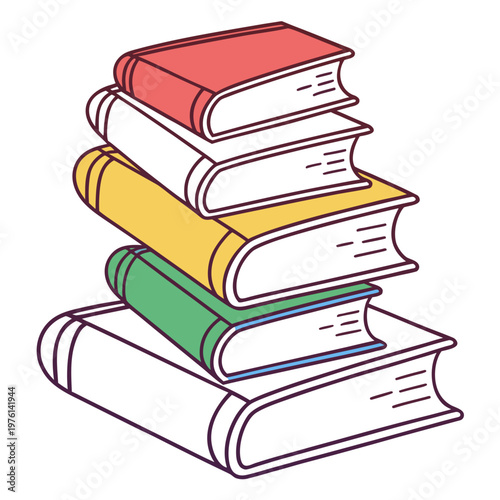 Stack of four colorful books representing education, learning, and literature in a clean and modern style.