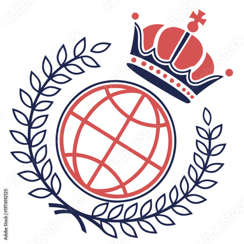 Global crown on world globe surrounded by laurel branches signifying international authority prestige and world heritage recognition with historical significance.