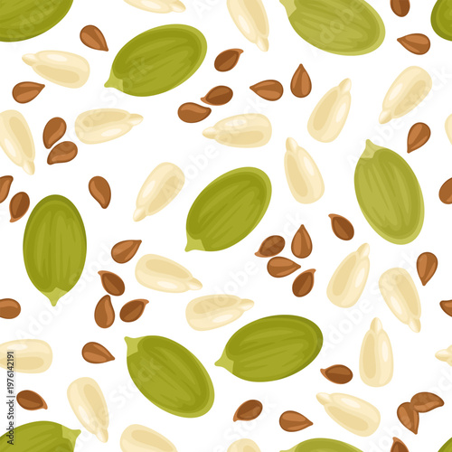 Cuadro en lienzo Seamless pattern of mixed sunflower, flax and pumpkin seeds vector illustration