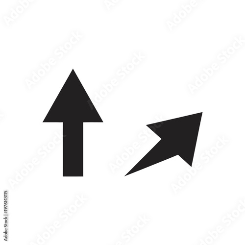 Two Black Arrows Pointing Up and Up-Right on White Background