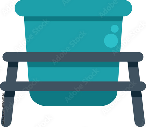 Contemporary blue plant pot resting on sleek dark metal stand in flat design style