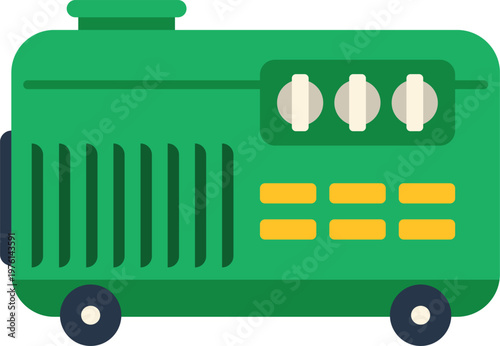 Colorful vector illustration of a green portable electric generator used for backup power