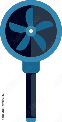 Flat style illustration of a magnifying glass combined with a blue fan on white background