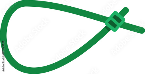 Green nylon zip tie forming a loop for fastening and securing cables