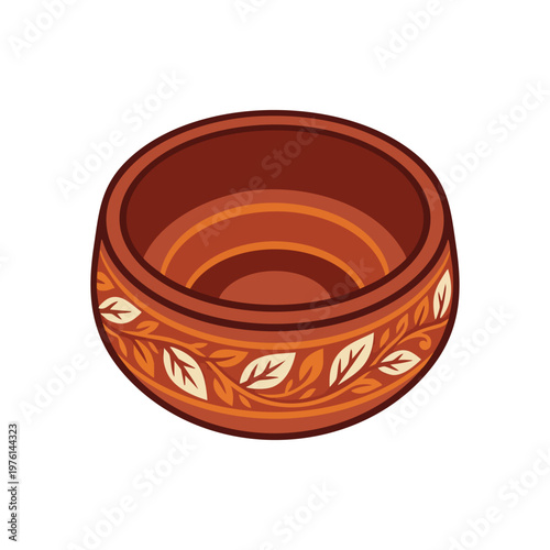 Decorated Clay Pot with Floral Pattern Illustration