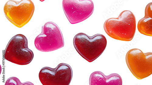 Colorful heart-shaped candies on transparent background
