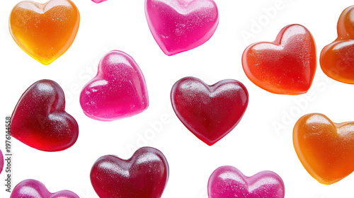 Colorful heart-shaped candies on transparent background