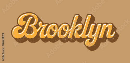 Fotografía Brooklyn Vintage Script Typography - Retro Golden Lettering with 3D Shadow Effec