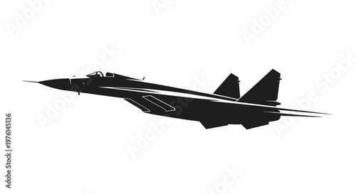 Military Jet Aircraft Silhouette in Flight, Powerful Aerial Machine
