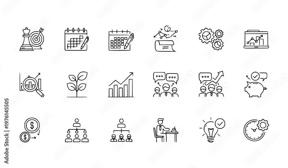 Fototapeta premium Business and technology icon set – data analysis, cloud, security, communication symbols