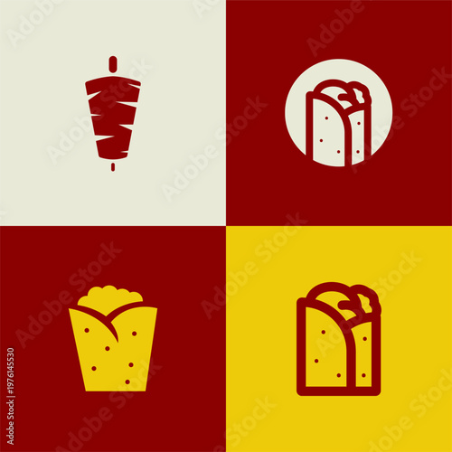Minimalist Kebab Burrito Logo Bundle Modern Fast Food Wrap Restaurant Brand Identity Clean Vector Set