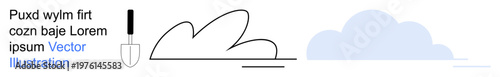 Gardening, landscaping, nature projects, eco education, agricultural , outdoor activities. Simple ion of a shovel, abstract cloud figures. Gardening and landscaping concept