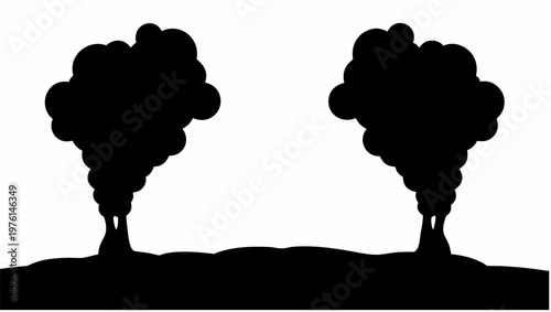 War torn landscape with smoke rising from explosions on a battlefield destruction and chaos in a desolate environment