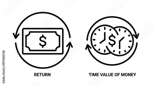 Time Value of Money Concept, Financial Return on Investment Icons, Black Line Style