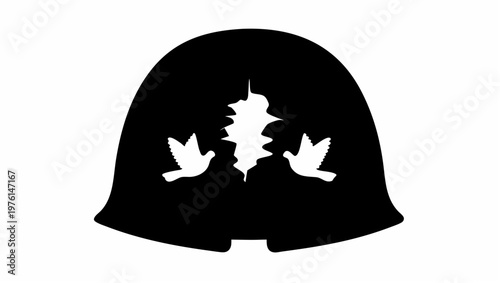 War helmet cracked open with doves escaping symbolizing peace and freedom from conflict zone
