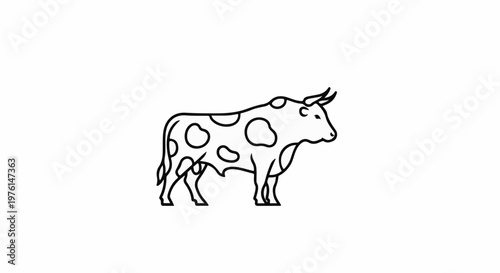 Outline of a spotted bull with horns, shown standing