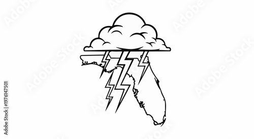 Outline of Florida experiencing a lightning storm from a cloud
