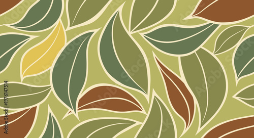 Seamless floral pattern with vector leaves and spring flowers creates a decorative nature wallpaper design featuring elegant plant foliage and green tree branch illustrations for an eco friendly textu