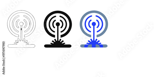 Telecommunication Signal Tower Icon Set - Radio Antenna and Wireless Network Vector