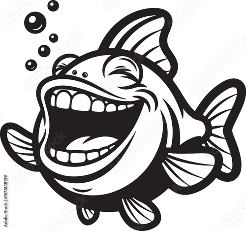 Funny Fish Bold Outline Silhouette Line Art