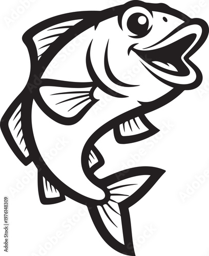 Funny Fish Bold Outline Silhouette Line Art
